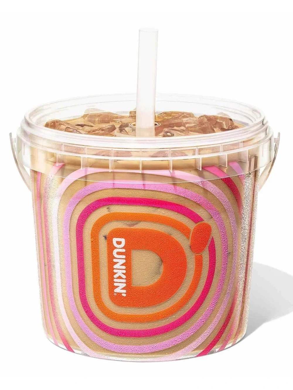 Dunkin' viral Pink & Orange Party Bucket Tumbler with Straw